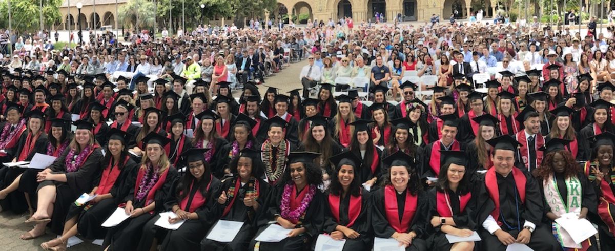 Panorama of Class of 2018 graduates at commencement
